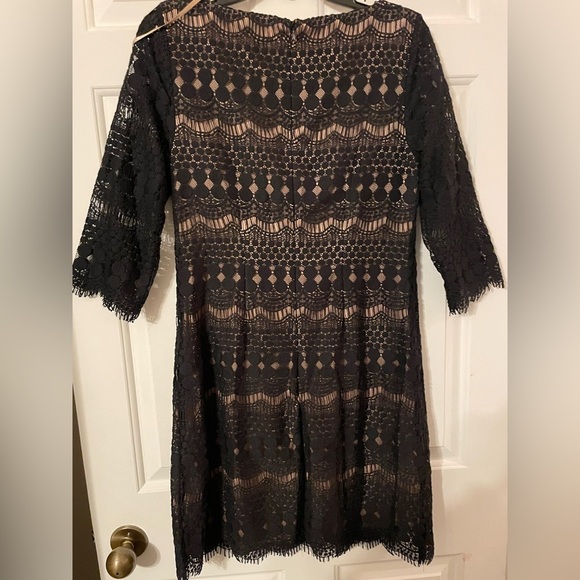 Jessica Howard Womans Black Lace Dress Sz 6 Tan Lining 3/4 Sheer Sleeves Cotton - Picture 5 of 7
